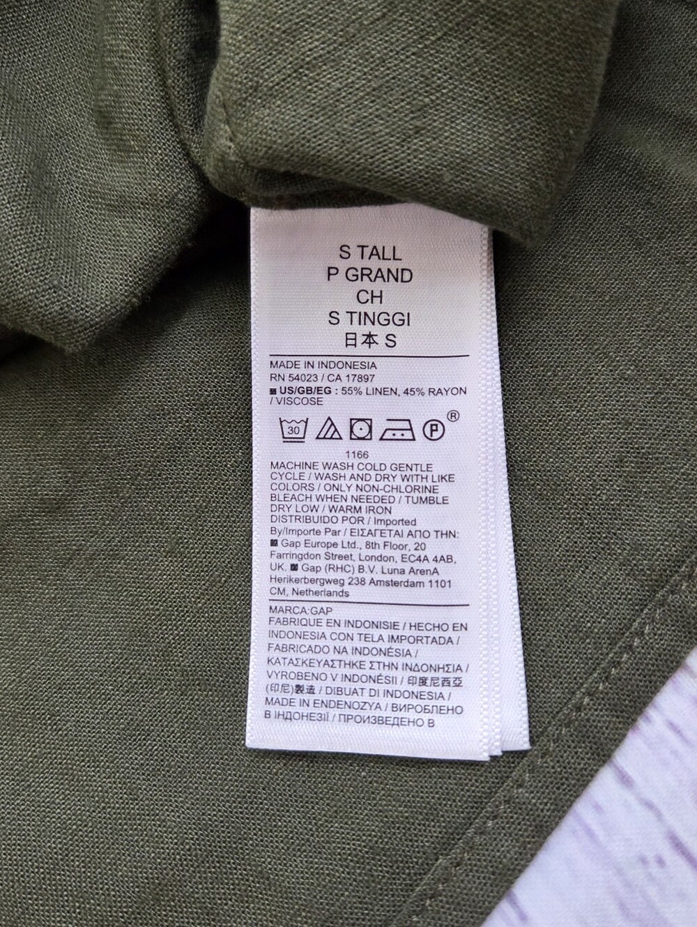 GAP Olive Green Linen Blend Cropped Button Down Shirt Small Tall NEW NWT 875993 - Picture 6 of 9